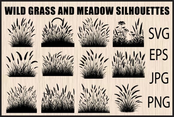 Black Wild Grass Silhouette Bundle for Crafts and Graphics