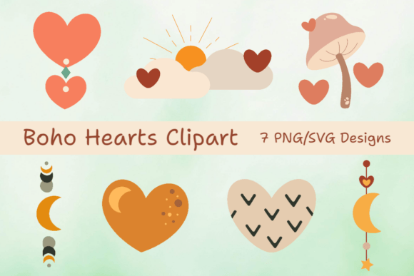 Boho Hearts Clipart Bundle: Graphics for Crafts & Creative Projects