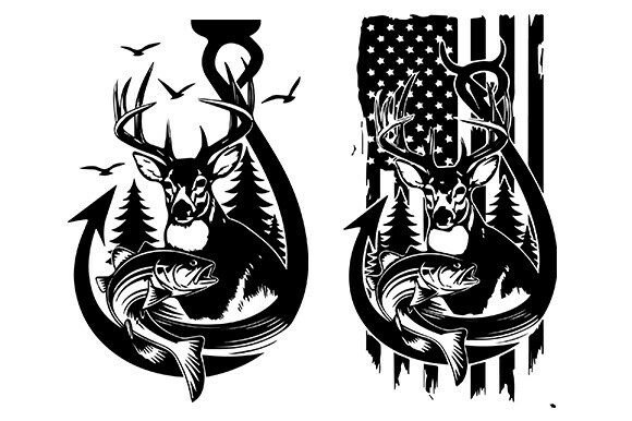 Bundle Fishing and Hunting American Flag Graphics