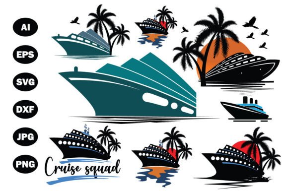 Cruise Ship Vector Art Bundle Download