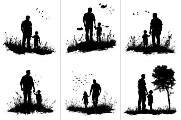 Dad Daughter Son Silhouette Craft Vector