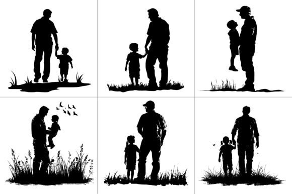 Dad Daughter Son Silhouette Graphics and Crafts