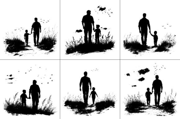 Dad Son Silhouette Vector for Graphics and Crafts