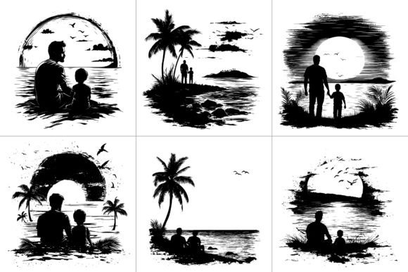 Father Dad Son Vintage Silhouette Graphics