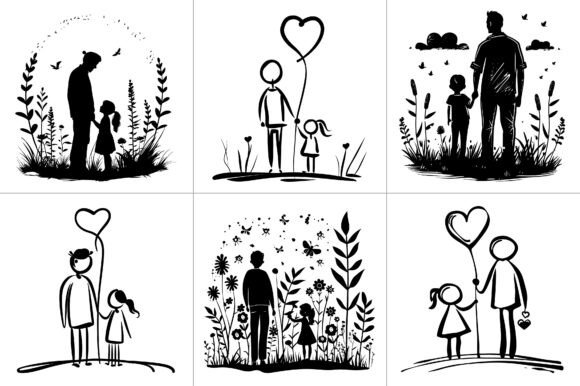 Fathers Day Silhouette Clipart Line Art