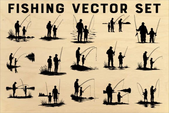 Fishing Silhouette Vector Bundle for Crafts and Graphics