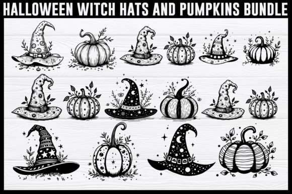 Halloween Witch Hats and Pumpkins Bundle