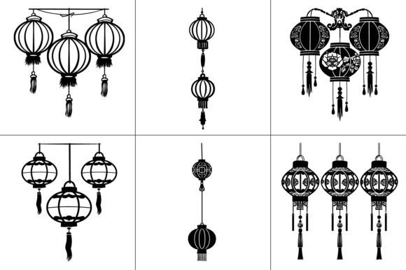 Lunar New Year Lanterns Line Art: Graphics for Crafts & Content
