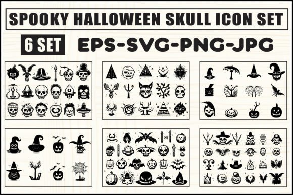 Spooky Halloween Skull Icon Bundle: Graphics & Crafts for Frightful Branding