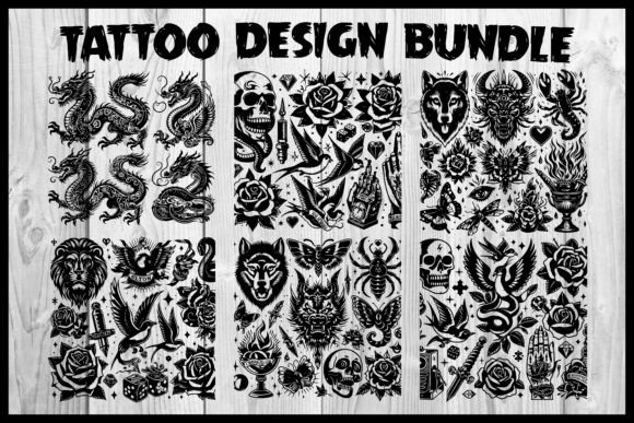 Tattoo T-Shirts, Stickers Design Bundle for Graphics and Crafts